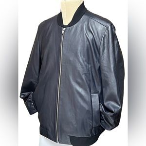 THEORY Men’s Size XL Navy Leather Bomber with Black Ribbing Trim